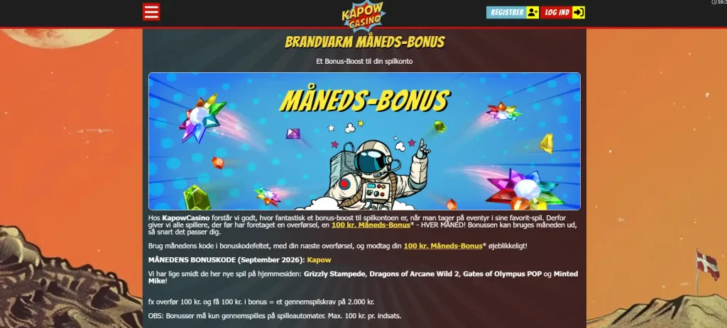 Kapows aktuelle bonus- og kampagneside