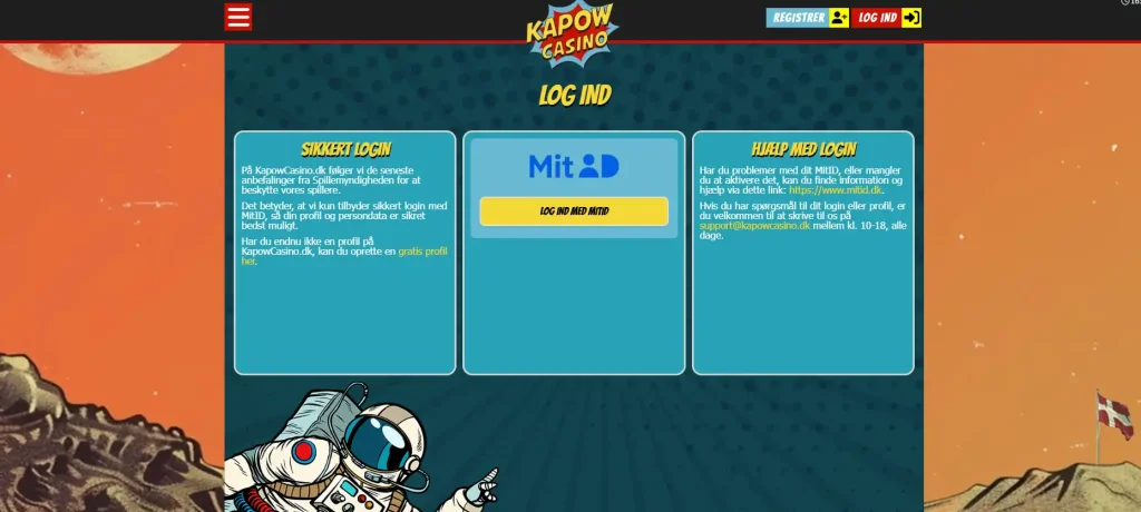 Kapows officielle login-side med MitID